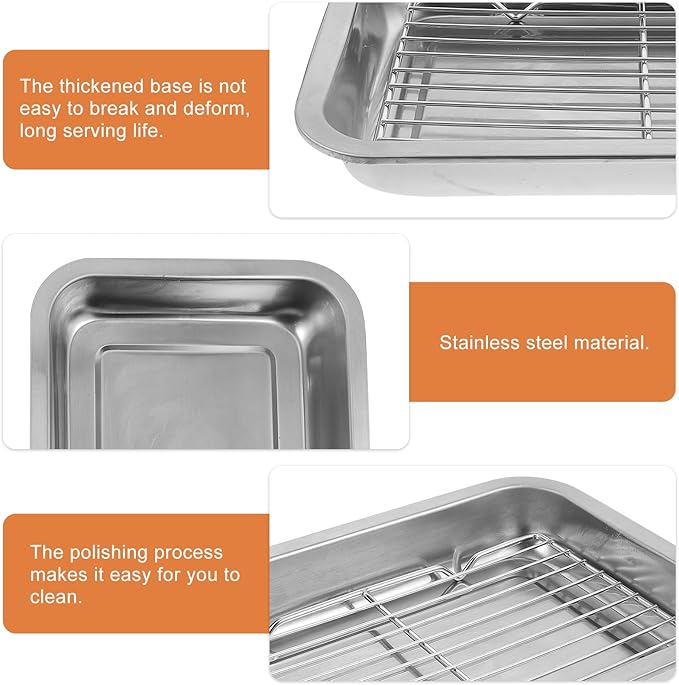 MAGICLULU Stainless Steel Baking Sheet with Wire Rack Set, 12.4X8.46 Inch Cookie Pan and Cooling Rack for Baking, Roasting, Draining Oil, and Cooking Home