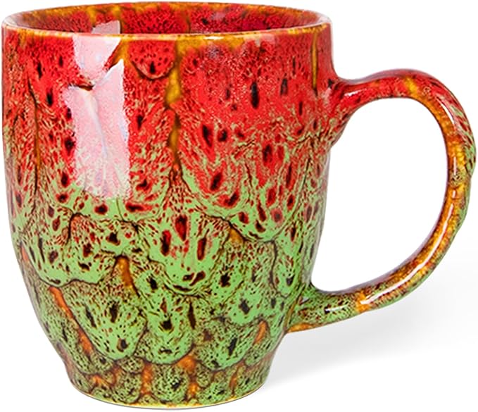 Durable 16 oz Ceramic Coffee Mug, Large Coffee Cup with Ergonomic Handle, Ideal Tea Mug for Home, Office, Gift, Dishwasher & Microwave Safe, Red & Green(coffee, Tea, Hot Cocoa, Latte Cup)
