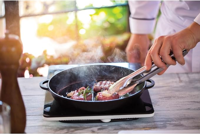 HIC Kitchen Spring Locking Kitchen Cooking Serving Food Barbecue Tong, Scalloped Gripping Edge, Stainless Steel, 12-Inch