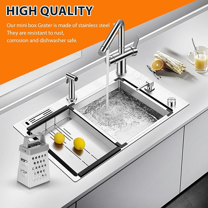 ElevateTech Mini Cheese Grater, 3 Pcs Stainless Steel Box Grater with Handle Professional Cheese Slicer Graters for Kitchen Slicer Cheeses Gingers Vegetable Dishwasher Safe (White, Grey, Black)
