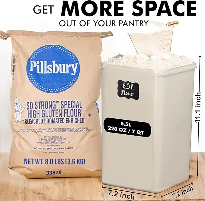WHITE FEATHER SUPPLIES 2 PC [7 Qt / 6.5L / 220 Oz] Large Food Storage Containers with Lids Airtight - BPA Free Clear Plastic Kitchen and Pantry Storage Containers for Cereal, Flour, Sugar, Rice