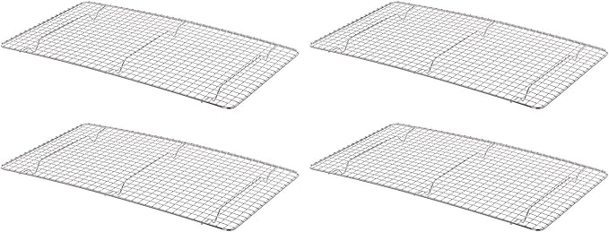 TrueCraftware- 18"x 10" Full Size Rectangular Wire Pan Grate Chrome-Plated Set of 4 -Fits Full Size Sheet Pans Cookie Pans Cooling Rack Baking Sheet Grate Cake Rack for Pies Cookies Pastries Cakes