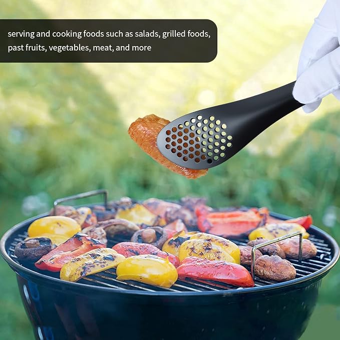 MSY BIGSUNNY Stainless Steel Buffet Tongs - Kitchen Food Tong for Cooking and Serving (Black - 9" Serving Tongs)