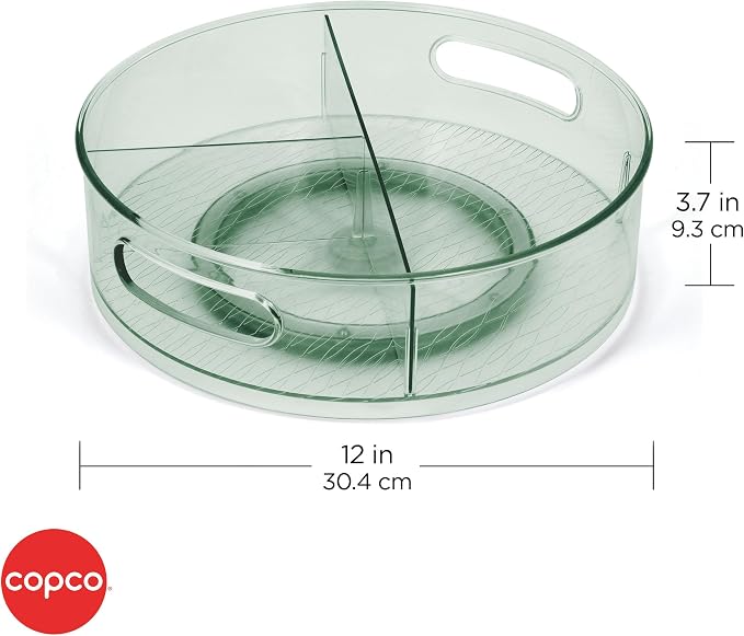 Copco Lazy Susan Turntable Organizer 12 Inch with Removable Dividers - Rotating Cabinet Organizer for Pantry, Kitchen, Closet, Under Sink - Tinted Green