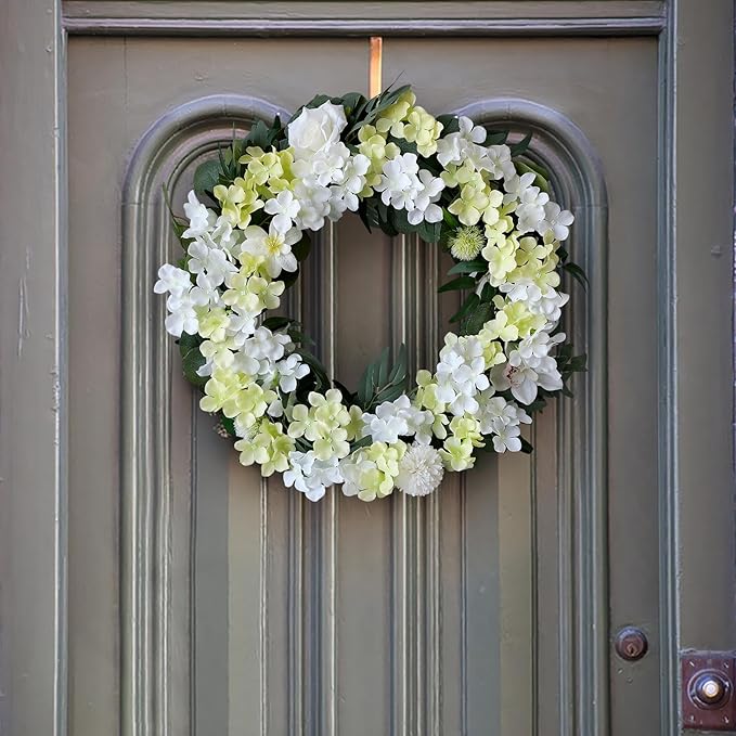 JINWOE Green Hydrangea Artificial Flowers, 5Pcs 20Inch Large Lifelike Faux Silk Flowers, Full Artificial Hydrangeas for Bouquet Table Centerpieces Indoor Spring Outdoor Home