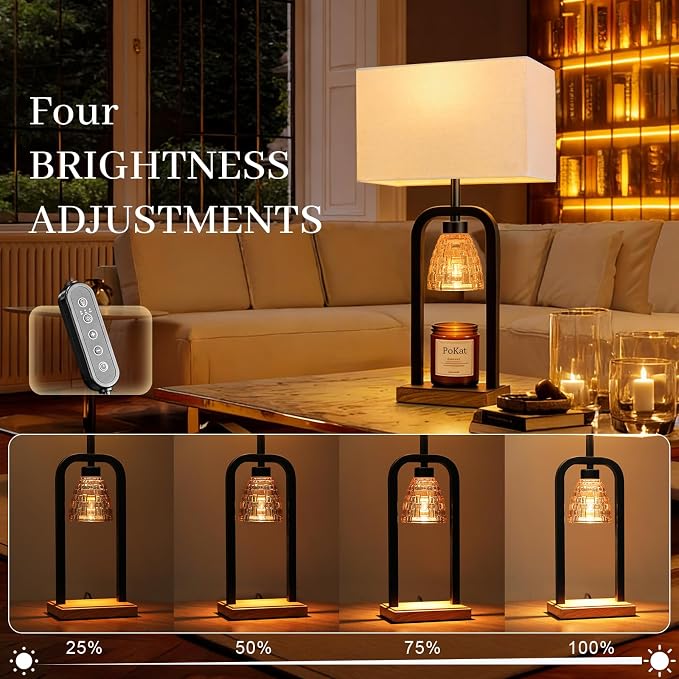 PoKat 21.5'' Lamp Candle Warmers Set of 2 Black, Farmhouse Candle Warming Lamps with Timer Dimmer & Wood-Like Base, Warmer Lamp Jar Candles, Table Lamps for Bedroom End Table Decor, Bulb Included