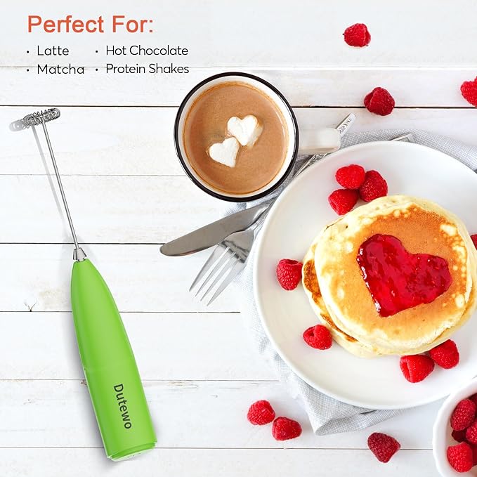 Hand Mixer Milk Frother for Coffee - Dutewo Frother Handheld Foam Maker for Lattes, Electric whisk Drink Mixer Mini Foamer for Cappuccino, Frappe, Matcha, Hot Chocolate, Yellow 359C(Green)