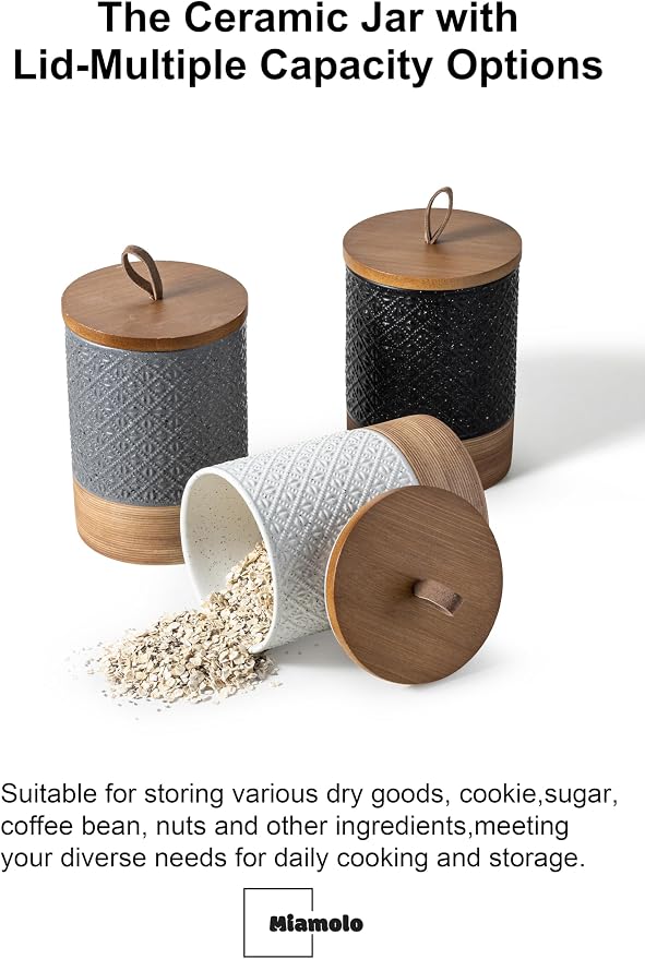 Miamolo Coffee Container Jar with Lid, Ceramic Food Storage Jars for Spice Sugar Cookie, Large Kitchen Canisters for Countertop Coffee Bar Accessories Housewarming Wedding Gift - Gray & 28 fl.oz