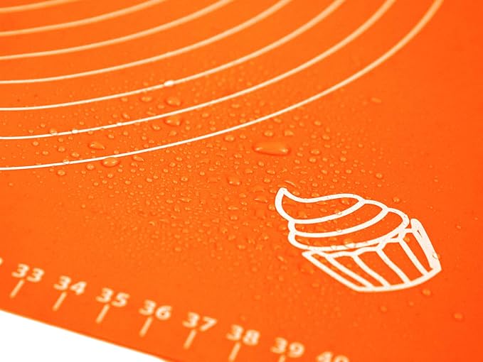 Silicone Baking Mat for Rolling Pastry Dough with Measurements, 19.7" x 15.7" BPA Free Non stick and Non Slip Orange Table Sheet Baking Supplies for Bake Pizza Cake