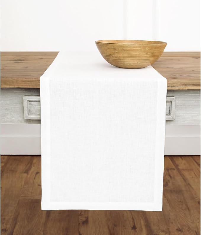 Solino Home Linen White Table Runner 156 Inches Long - 100% Pure Linen Extra Long Table Runner 14 x 156 Inch for Spring, Summer, 4th of July - Fete