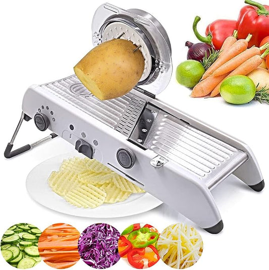 18 Types Adjustable Mandoline Slicer, Foyomo Stainless Steel Manual Cutter Vegetable Grater Julienne Slicer Waffle Fruit Kitchen Potato Cutter White