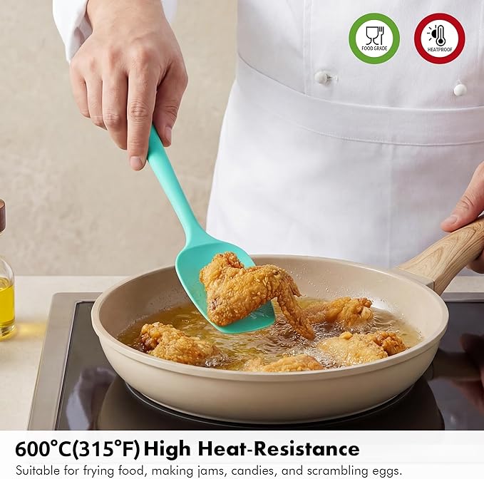 Silicone Spoonula Set: 600ºF Heat Resistant Food Grade Cooking Baking Utensils, Kitchen Flexible Nonstick Rubber Pan Spoon Spatula for Mixing, Scrambling, Scooping (3 Pieces, Aqua Sky)