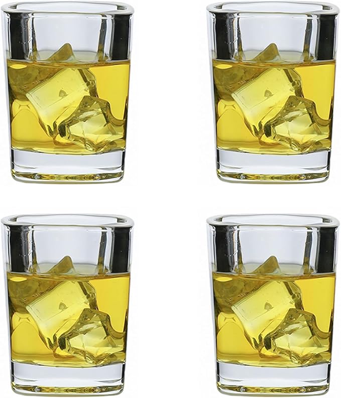 Shot Glasses 2.3 oz, Set of 4 - Cute Square Tequila Glasses, Perfect for Whiskey, Tequila, Liqueurs, Party & Collection, Espressos, Spirits & Liquors (4, Clear square)