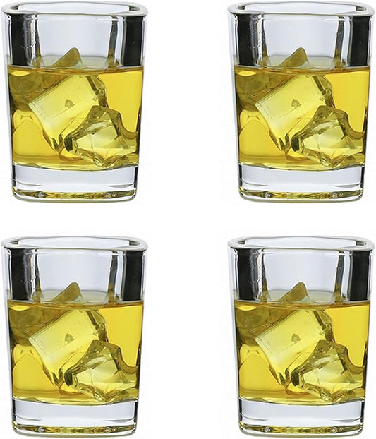 Shot Glasses 2.3 oz, Set of 4 - Cute Square Tequila Glasses, Perfect for Whiskey, Tequila, Liqueurs, Party & Collection, Espressos, Spirits & Liquors (4, Clear square)