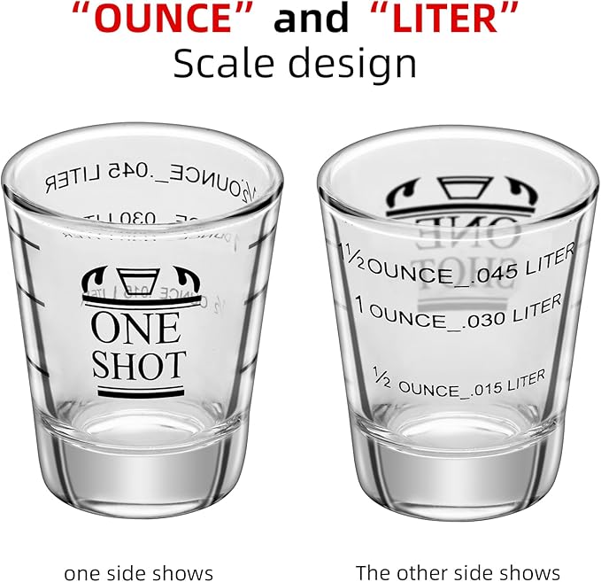 4Pcs 1.5 oz Shot Glasses Measuring cup Liquid Heavy Glass Wine Glass Espresso Cocktail Accessories, Reusable Measuring shot 45ml black scale (4)