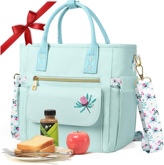 GLORIEROO Deluxe Insulated Lunch Box Bag Women - Leakproof Waterproof Cooler with Multi Pockets Removable Strap for Work Picnic - Teacher Mothers Day Christmas Birthday Gifts
