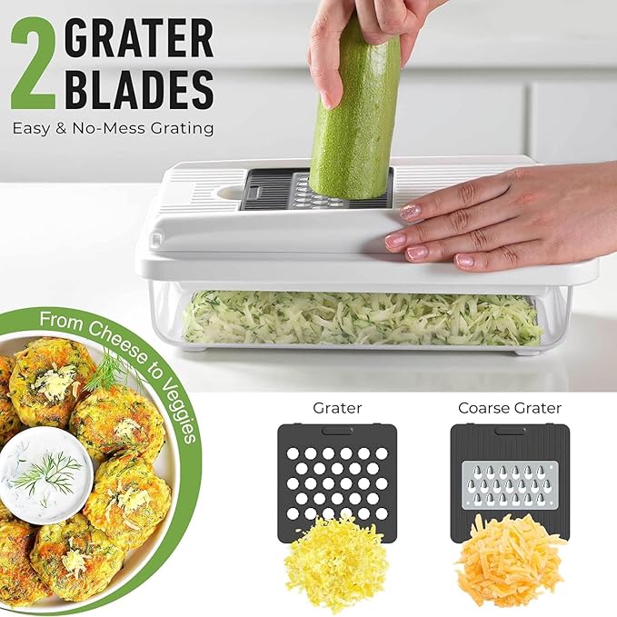 EaglestarEX Vegetable Chopper Mandoline Slicer, Food Veggie Chopper, Cheese Grater, Onion Vegetable Cutter with Container, Dicer, Kitchen Gadgets & Essentials, White/black