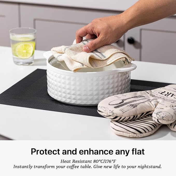 LEXMORE Placemats Set of 6 Vinyl/Plastic Woven Place Mats for Kitchen Table Indoor/Outdoor Washable Placemat Wipeable Dining Table Mats(Black Cube)