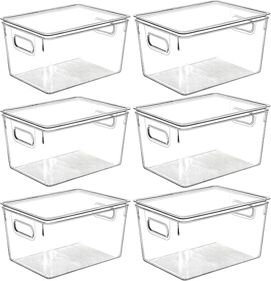 Clear Plastic Storage Bins with Lids, Perfect for Kitchen Organization or Pantry Organization and Storage, Stackable Fridge Organizer Bins, Storage Containers for Organizing, Cabinet Organizers