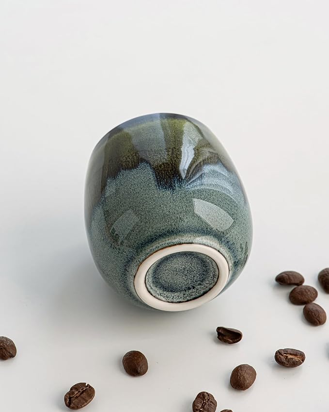 2.7 Oz Mini Espresso Cups Set of 4, Colorful Ceramic Demitasse Cups with Bamboo Coasters & Spoons, Unique Glaze Mugs for Turkish Coffee, Macchiato, Espresso Martini, Dishwasher & Microwave Safe