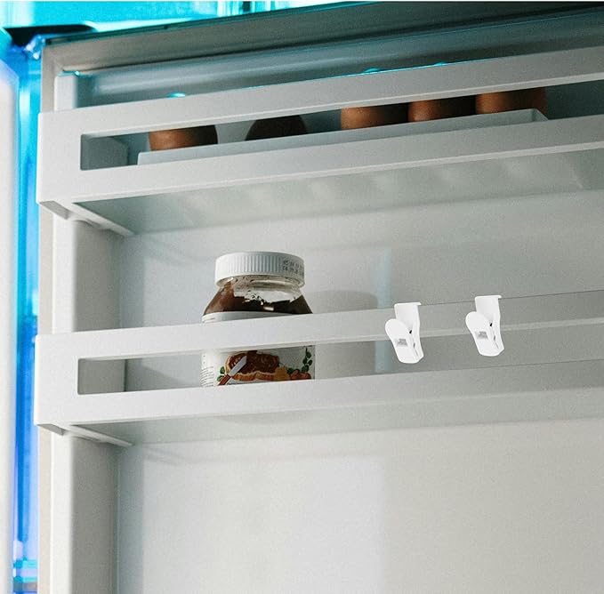 FUOYLOO 4pcs Refrigerator Divider Clamps White Small Food Partition Board Clips Fridge Side Door Organizer for Kitchen Storage and Freezer Shelf Management