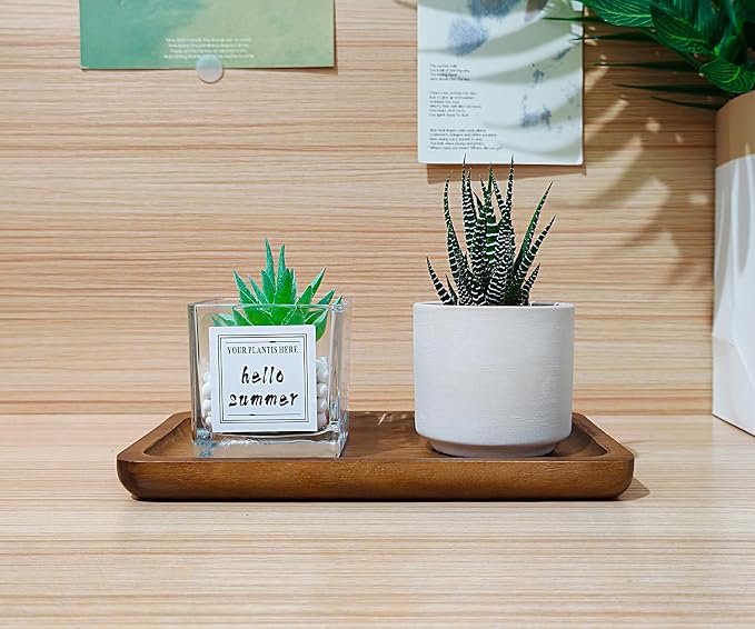 Small Wooden Tray (7.5 x 4.1 inch) 6 Pack Rectangular | Serving Tray for Coffee Tables, Dessert, Snack, Fruit, Acacia Wood Platter for Vegetable, Decor Restaurant