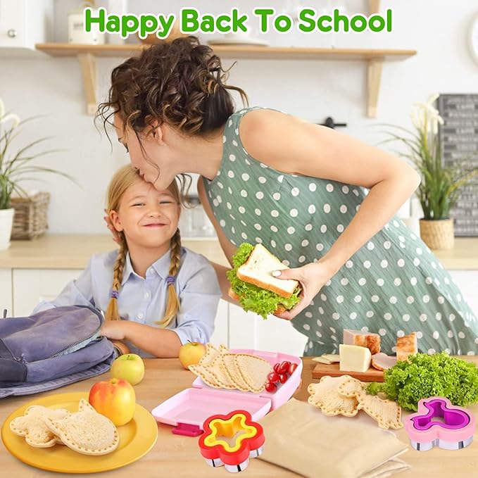 12 Pack Sandwich Cutter and Sealer Set Crustable Bread Decruster DIY Cookie Stamps Mold Vegetable Fruit Cutters Shapes for Kids Back to School Bento Box Accessories