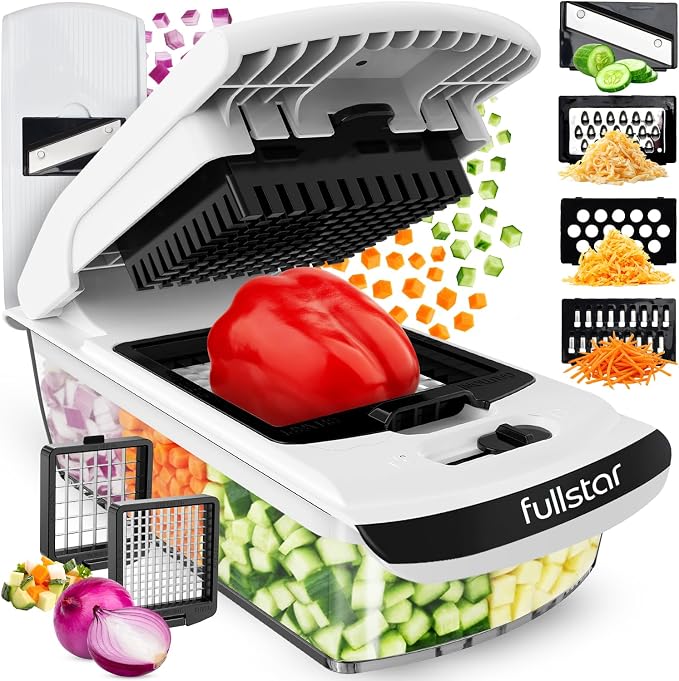 Fullstar Pro Original Vegetable Chopper & Mandoline - Chopper & Mandoline Lids - Food Chopper with Container, Fruit Slicer, Onion Dicer - All-in-One Prep Tool - Kitchen Gadgets & Gifts (6 in 1, White)