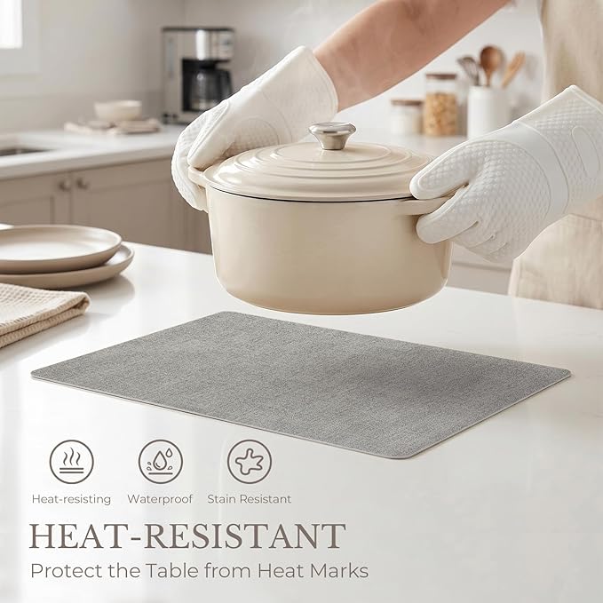 Romanstile Vinyl Placemats Set of 8-12 X 17 Inch - Faux Leather 100% Waterproof Wipeable Anti Slip Place Mats, Heat Resistant Reversible PU Table Mats for Kitchen Dining Party Outdoor, Light Grey