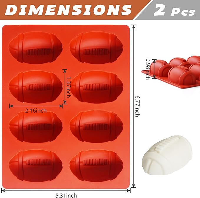 2Pcs Football Cake Pans,Football Molds For Baking,1Inch Deep Nonstick Football-Shaped Silicone Mold For Cake,Chocolate,Ice Cube(8-Cavity(2Pcs))
