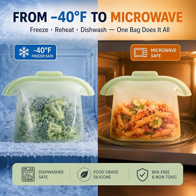 Silicone Food Storage Bags, Reusable, High-Temperature Resistant, Leak-Proof Upright Freezer Bags, Microwave and Dishwasher Safe，pink