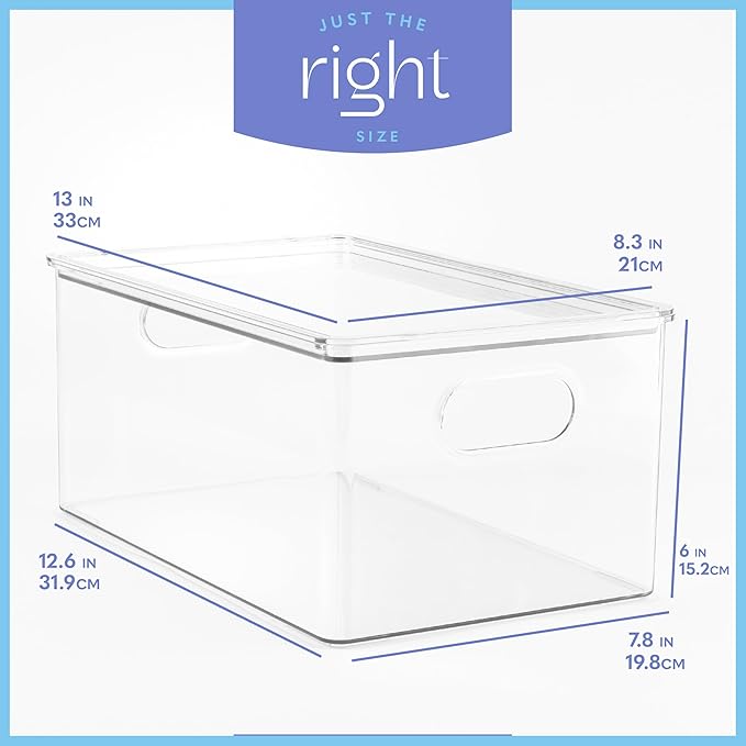 primebox Plastic Clear Stackable Storage Bins with Lids. Great for Pantry or Kitchen Organization. Fridge Organization Containers. Cabinet, Bathroom Organizer. 2 Pack