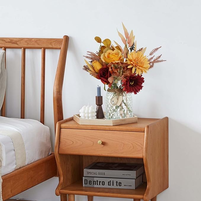Leftover Fake Fall Flowers in Vase - Fall Floral Arrangement, Table Decor & Centerpieces for Kitchen & Coffee Table