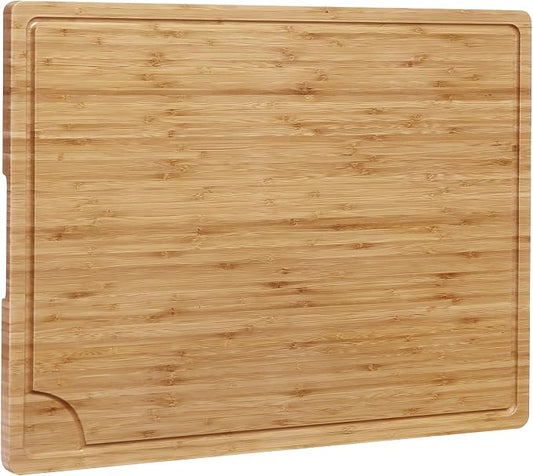 GarveeHome 24 in Extra Large Bamboo Cutting Board for Kitchen, Heavy Duty Wood Kitchen Stovetop Cover Chopping Board with Side Handles and Juice Groove, 100% Organic Bamboo