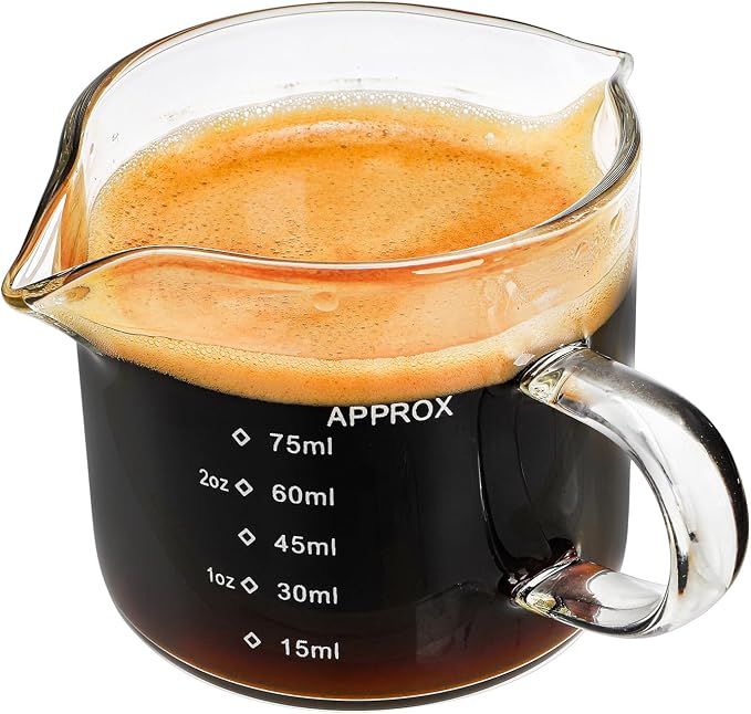 Yarlung 4 Pack Measuring Cups Espresso Shot Glasses, Double Spouts Espresso Cup Glass Graduated 75 ML/ 2.5 OZ for Milk Pitcher, Coffee Maker Accessories