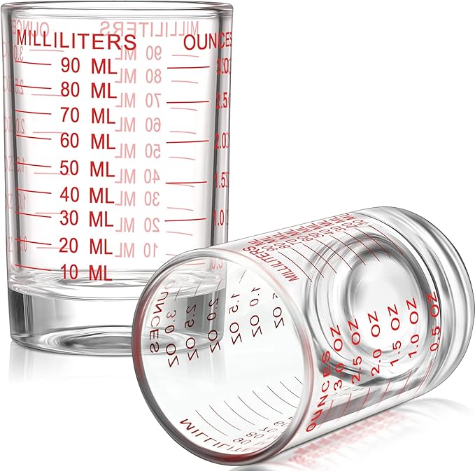2 Pieces 3 oz/ 90 ml Shot Glass Measuring Cup Espresso Shot Glasses jiggers Liquid Heavy Measuring Cup(Red Color)
