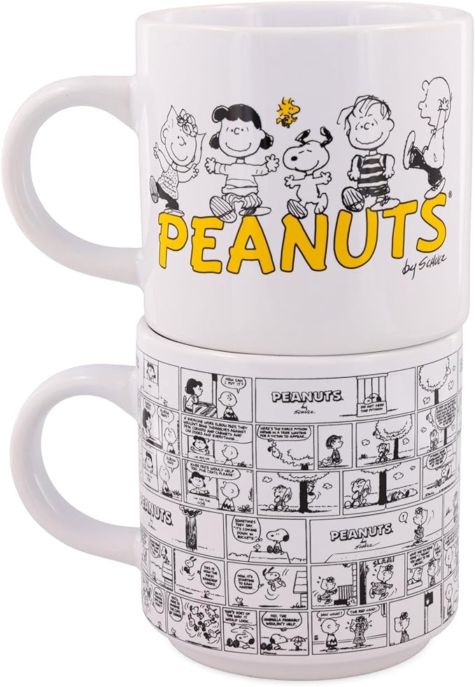 Peanuts Comic Panels 2-Piece Ceramic Stackable Mug Set | Coffee Cups For Beverages | Each Holds 13 Ounces