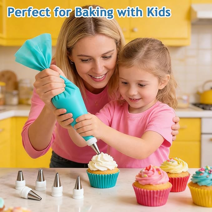 Piping Bags and Tips Set, Cake Decorating Supplies Kit, Frosting Piping Kit, Reusable Pastry Bags and Tips with 16 Inch Piping Bags, Silicone Rings, Couplers, Scrapers, Baking Tools for Cookie Icing