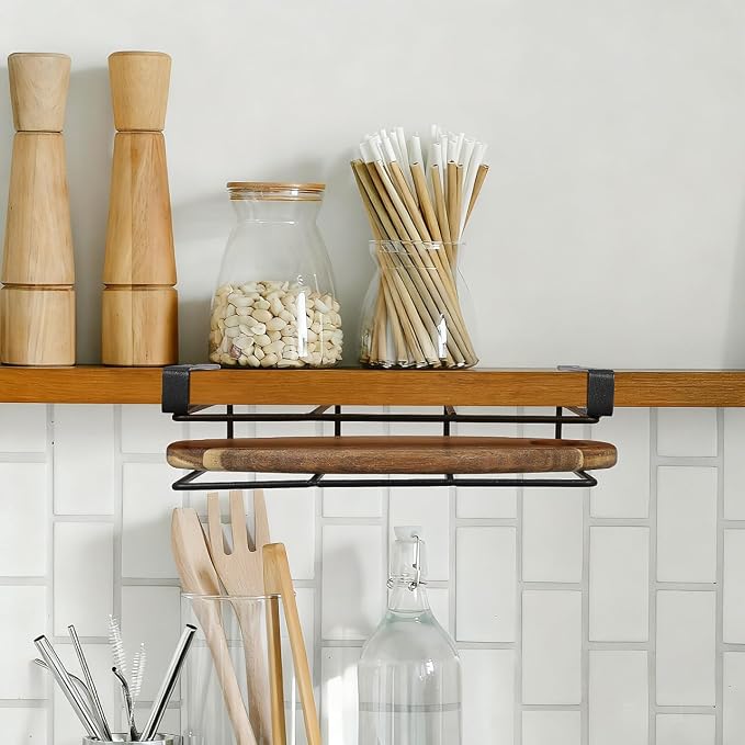 Hanging Cutting Board Rack Cabinet Organizer Metal Holder for Kitchen Supplies Storage with Pot Lid and Mug Space 10.23X9.84X2.75 Inch