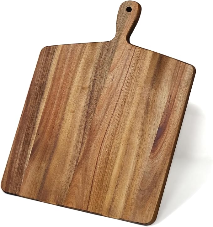S310 Acacia Wood Cutting Board with Handle, Wooden Chopping Board for Meat, Cheese, Bread & Vegetables, Decorative Charcuterie Serving Board for Kitchen Cooking, Pizza & Party Dining, 17"x13"