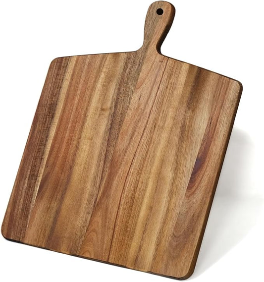 S310 Acacia Wood Cutting Board with Handle, Wooden Chopping Board for Meat, Cheese, Bread & Vegetables, Decorative Charcuterie Serving Board for Kitchen Cooking, Pizza & Party Dining, 17"x13"