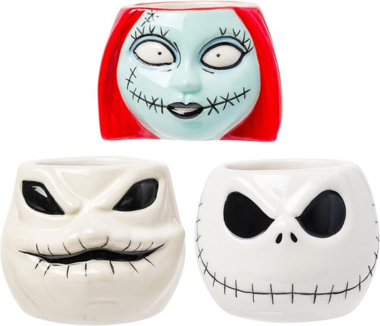 Silver Buffalo Nightmare Before Christmas Sally Oogie Faces 3pc Ceramic Sculpted Mini Cup Set in Retail Packaging