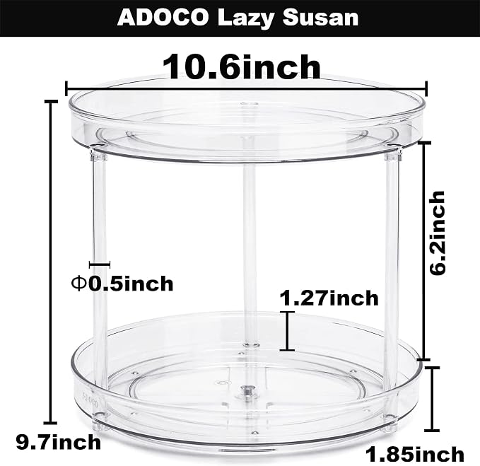 2 Tier Lazy Susan, 10.6 Inch Clear Makeup & Skincare Organizer, Bathroom Countertop Perfume Organizer