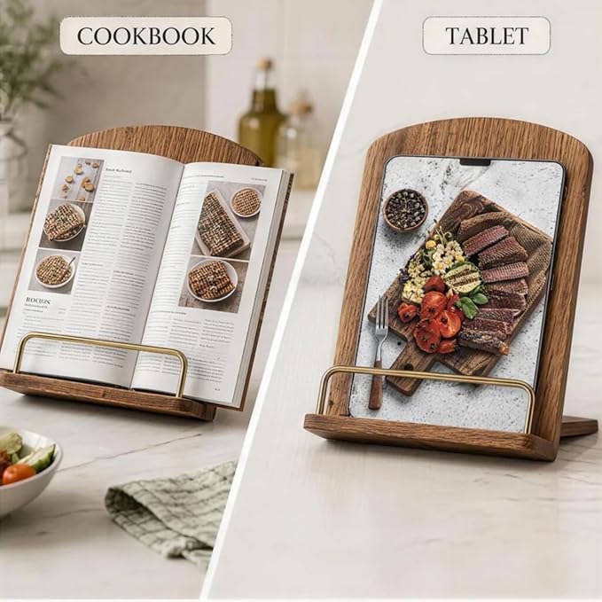 Cookbook Holders for Kitchen Counter Adjustable Wooden Recipe Stand iPad and Cook Book Holder