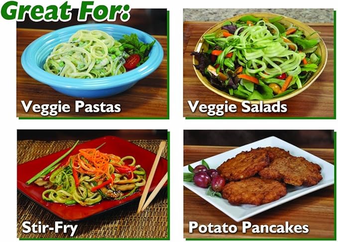 Veggetti Veggie Slicer, Dual Stainless Steel Blade Vegetable Cutter for Thick or Thin Noodle, Works with Zucchini, Squash, Cucumbers, Carrots, and more, 2.76"L x 2.76"W x 6.32"H, White