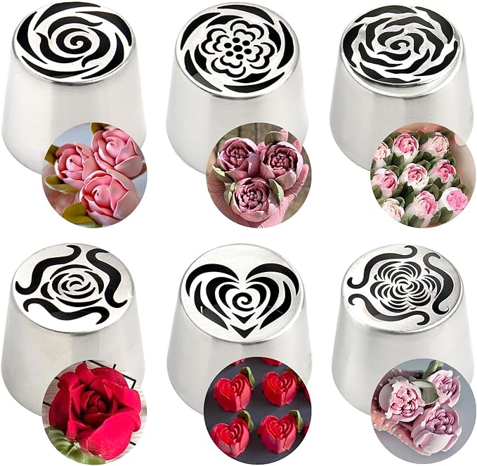 Extra Large Russian Flower Piping Tips, Stainless Steel Icing Tips Set, Rose Floral Nozzle for Cake Decorating, Frosting Piping kit for Edible Flowers Cake Decorations, Cake Decorating Supplies