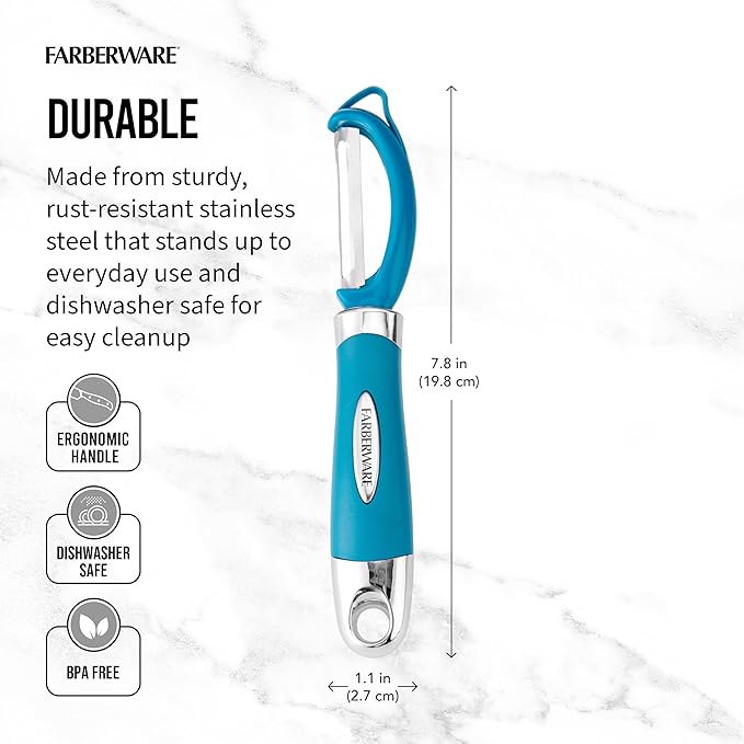Farberware Euro Peeler, a Kitchen Essential for Quick and Easy Peeling of Produce, Chocolate, Cheeses and More, Features Hang-Hole for Easy Storage, Dishwasher Safe, Dark Teal