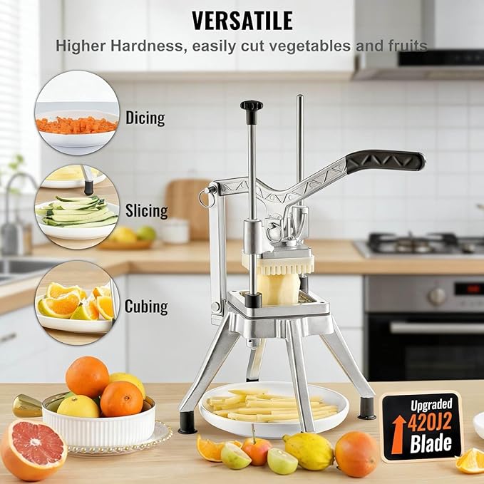French Fry Cutter for Potatoes, Commercial Vegetable Fruit Chopper with 1/2-Inch, 3/8-Inch, 1/4-Inch Blades, Professional Food Dicer Onion Slicer Stainless Steel For Tomato Peppers Potato Mushroom