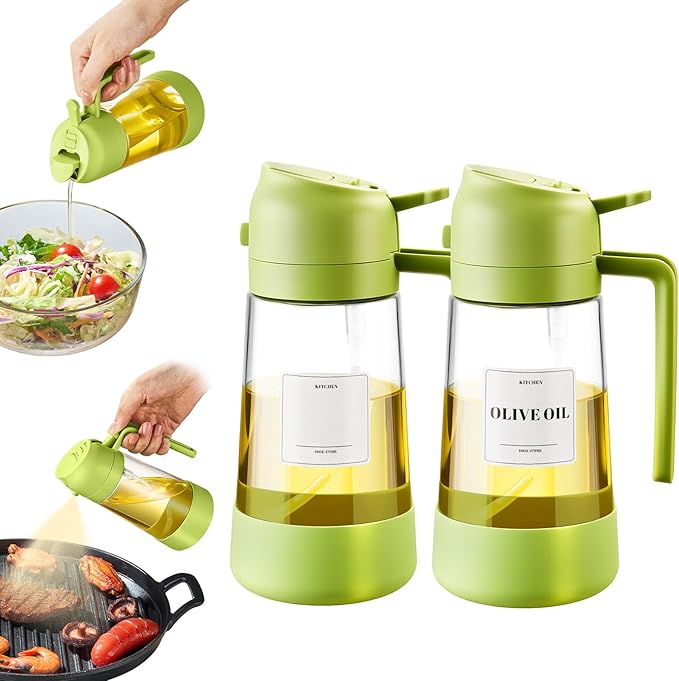 PARACITY 2 in 1 Oil Dipenser Bottle with Silicone Bottom (Green-2PCS)
