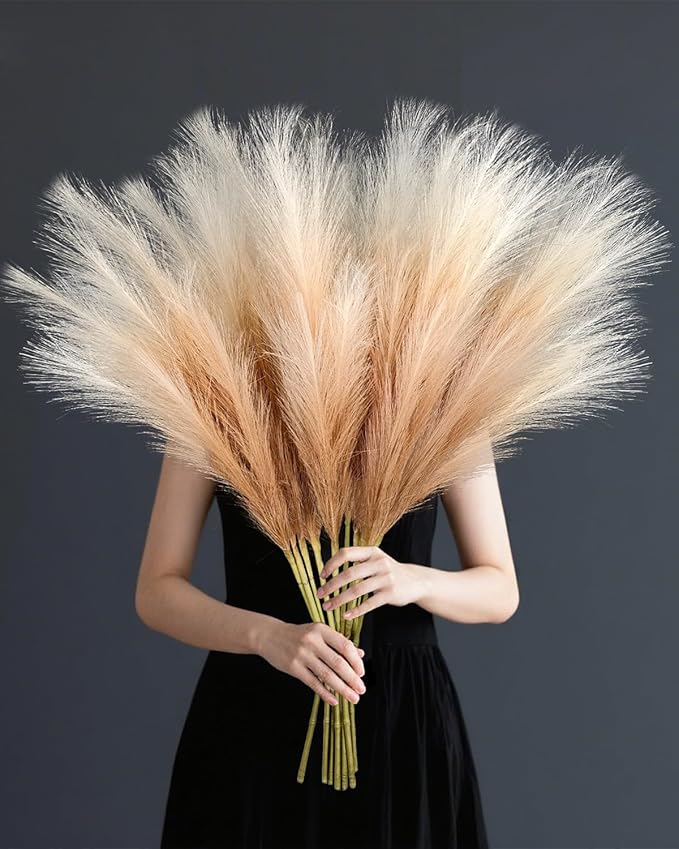 TORONTOKYO 8Pcs Faux Pampas Grass Tall Decor, 35.4” Fluffy Large Artificial Pompous Grass Branches, Bulrush Reed Grass Stems for Floor Vase Filler, Wedding, Baby Shower, Home Boho Decor (Beige Mixed)
